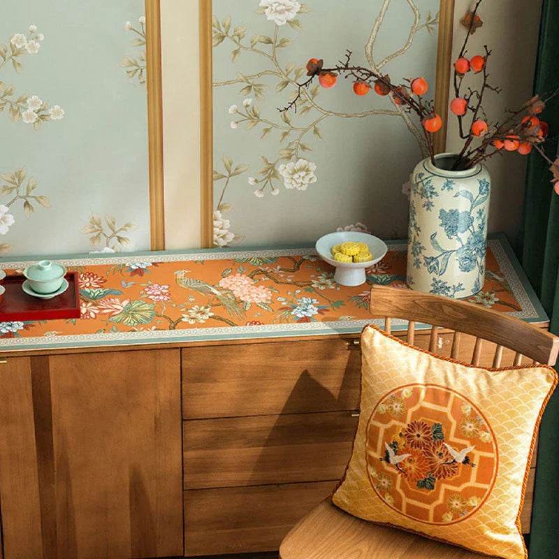 Chinoiserie Mountain Hydrangea Leather TV Table Mat - SinoCultural -- TM004A3090