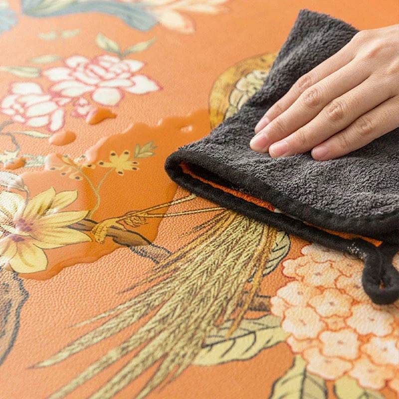 2-Piece Chinoiserie Mountain Hydrangea Leather Washable Placemat - SinoCultural -- TM015A3045 -