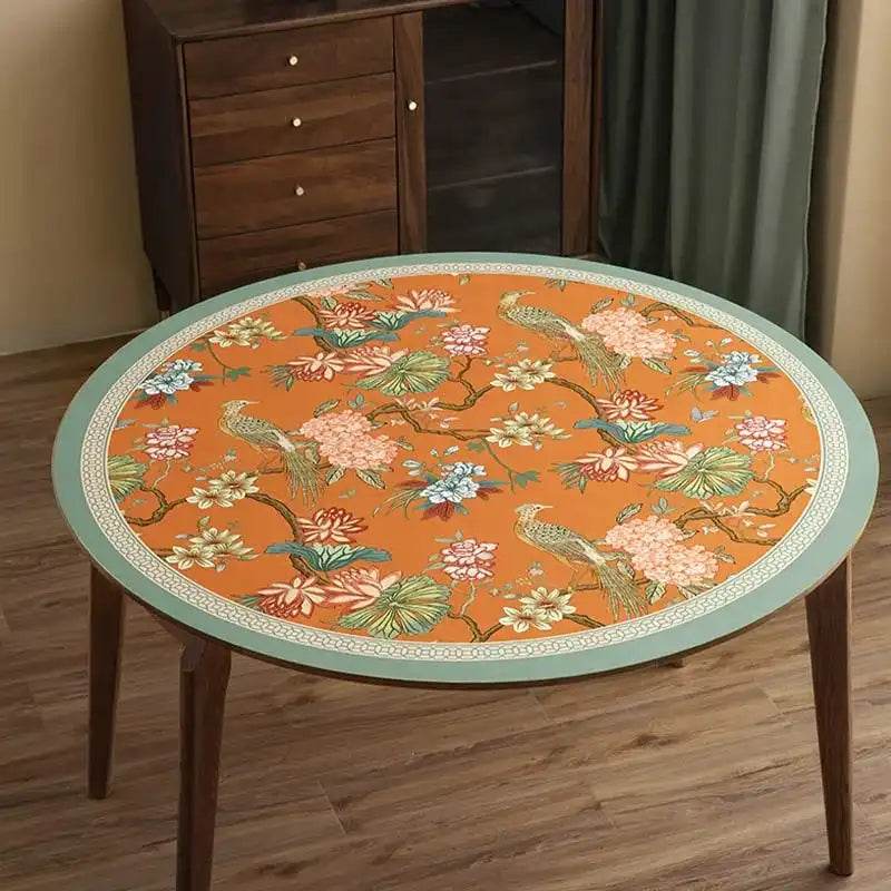 Chinoiserie Mountain Hydrangea Round PU Leather Table Mat - SinoCultural -- TM027A50