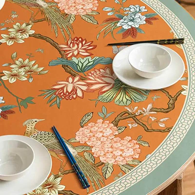 Chinoiserie Mountain Hydrangea Round PU Leather Table Mat - SinoCultural -- TM027A50