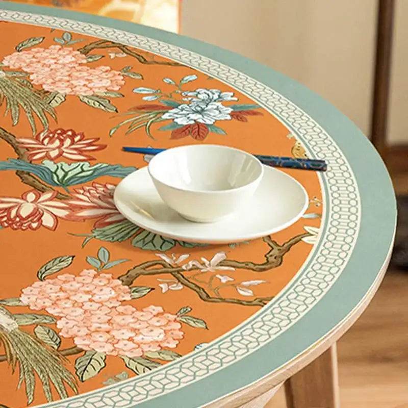 Chinoiserie Mountain Hydrangea Round PU Leather Table Mat - SinoCultural -- TM027A50