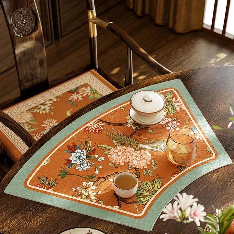 2-Piese Chinoiserie Mountain Hydrangea Round Table Fan-shaped Placemat - SinoCultural -- TM021A46 -