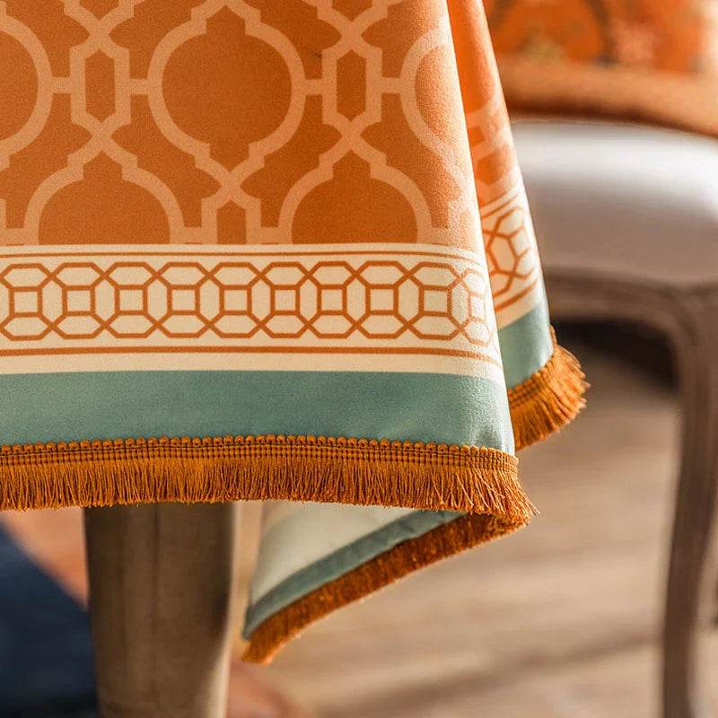 Chinoiserie Orange Mountain Hydrangea Rectangle Tablecloth - SinoCultural -- TC009Y85 -