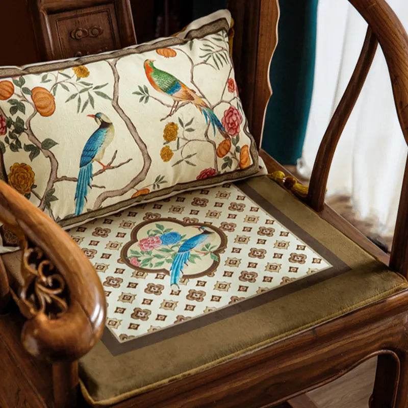 Chinoiserie Orange Persimmon Luxurious Lumbar Pillow - SinoCultural -- WP009A01 -
