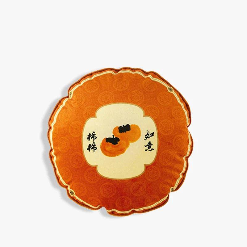 Chinoiserie Orange Throw Pillow Cushion Persimmons Blessings - SinoCultural -- SJZBZ034A01 -
