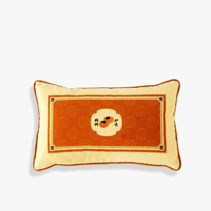 Chinoiserie Orange Throw Pillow Cushion Persimmons Blessings - SinoCultural -- SJZBZ034A01 -