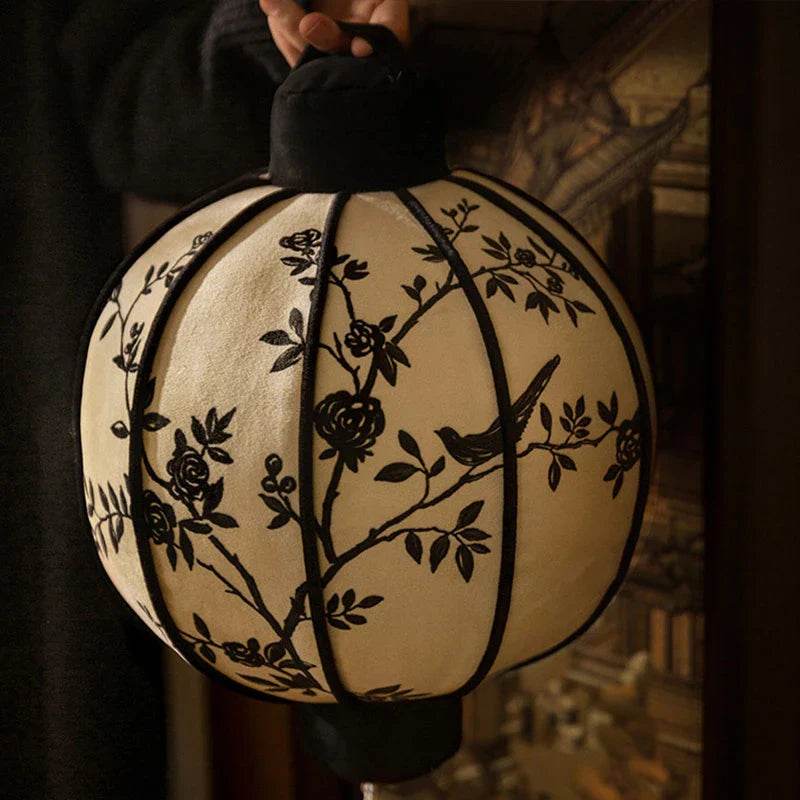 Chinoiserie Oriental Flower Lanterns Pillow Cushion Vintage Ink Blossom - SinoCultural -- SJZBZ033A01