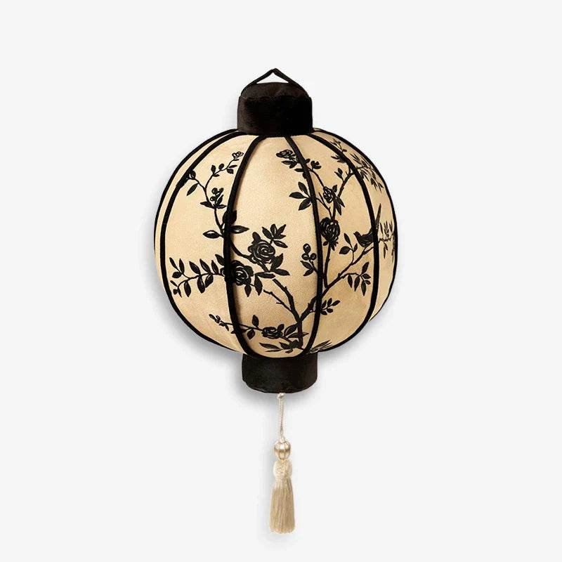 Chinoiserie Oriental Flower Lanterns Pillow Cushion Vintage Ink Blossom - SinoCultural -- SJZBZ033A01 -