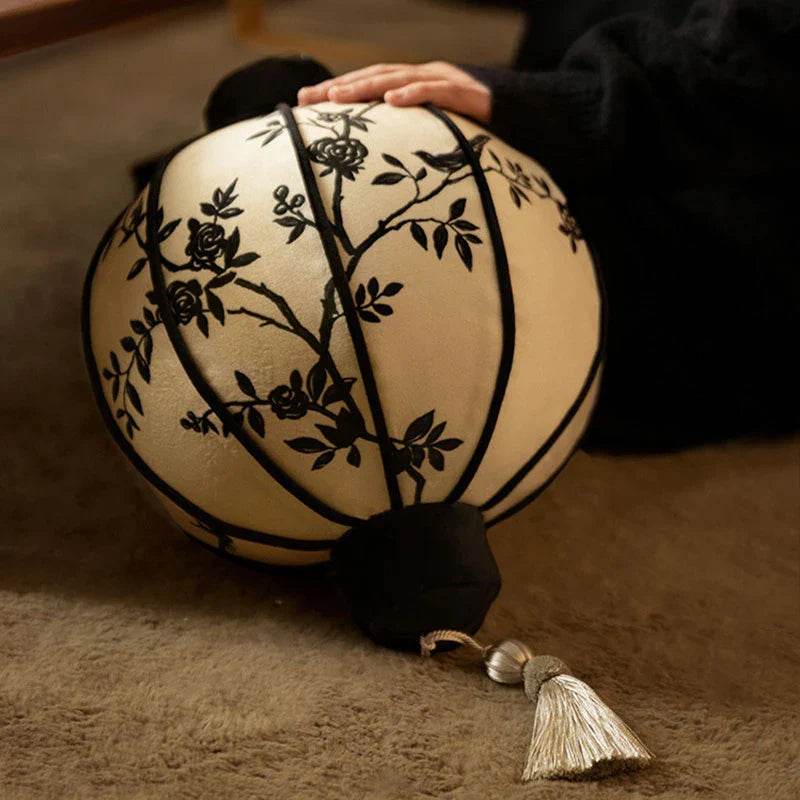 Chinoiserie Oriental Flower Lanterns Pillow Cushion Vintage Ink Blossom - SinoCultural -- SJZBZ033A01