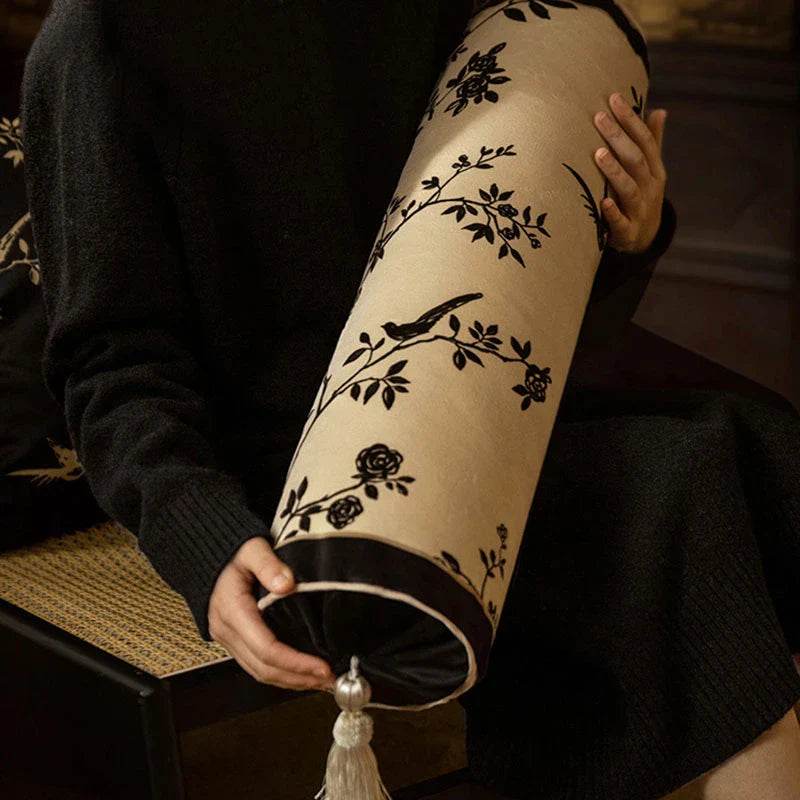 Chinoiserie Oriental Flower Lanterns Pillow Cushion Vintage Ink Blossom - SinoCultural -- SJZBZ033A01 -