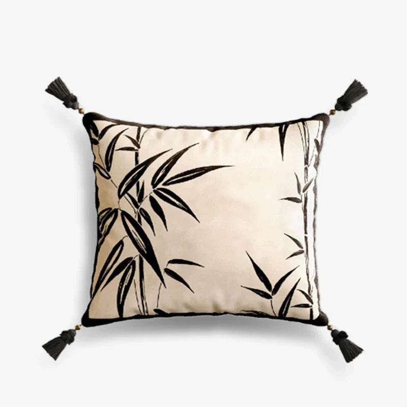 Chinoiserie Oriental Traditiona White Bamboo Pillow Cushion - SinoCultural -- SJZBZ050A01