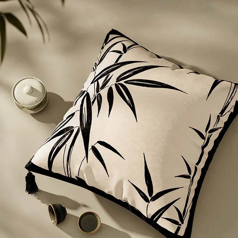 Chinoiserie Oriental Traditiona White Bamboo Pillow Cushion - SinoCultural -- SJZBZ050A01