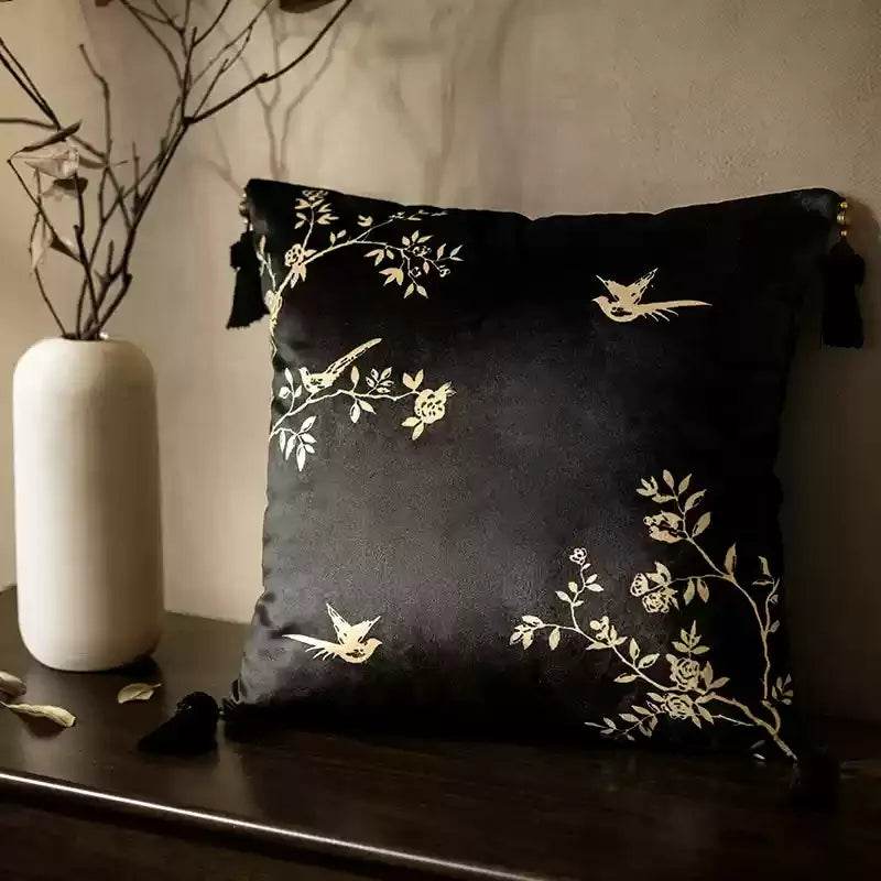 Chinoiserie Original Flower Throw Pillow Cushion Vintage Ink Blossom - SinoCultural -- SJZBZ019C01