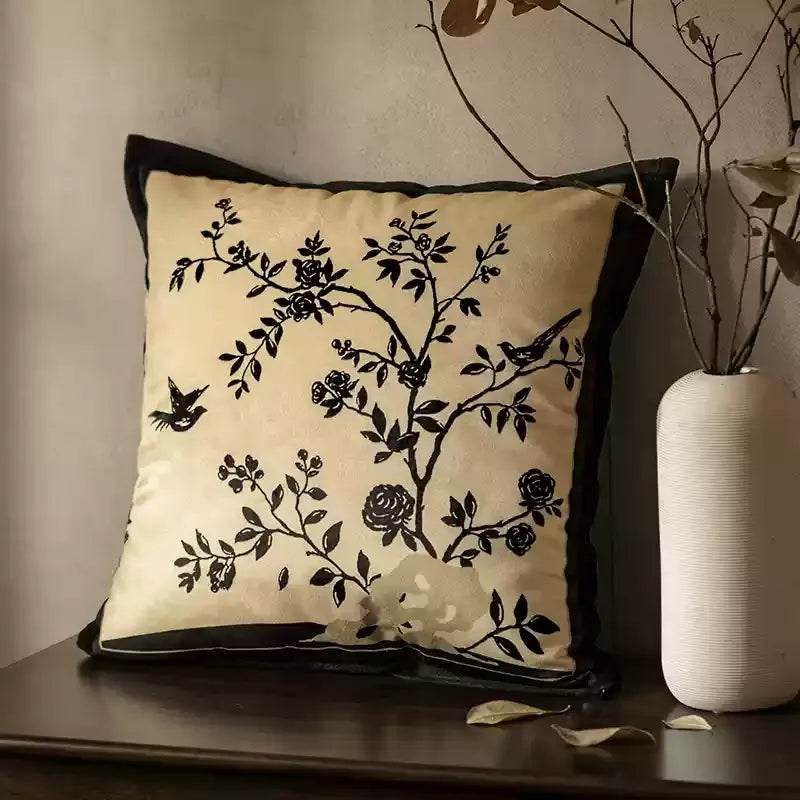 Chinoiserie Original Flower Throw Pillow Cushion Vintage Ink Blossom - SinoCultural -- SJZBZ019C01