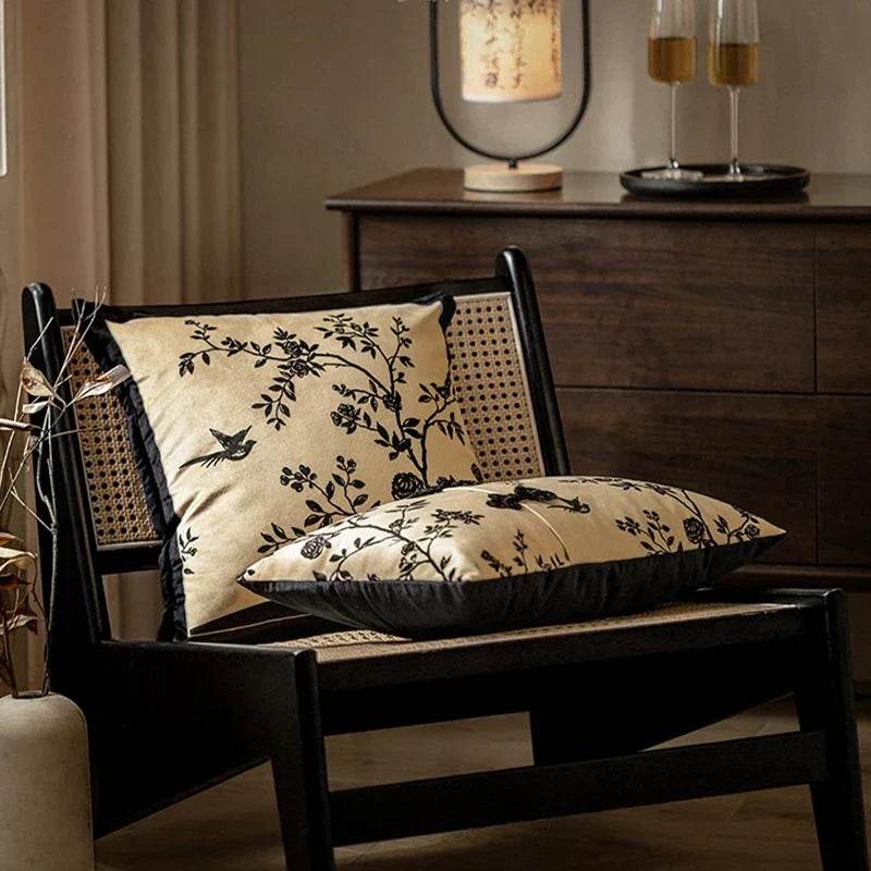 Chinoiserie Original Flower Throw Pillow Cushion Vintage Ink Blossom - SinoCultural -- SJZBZ019C01