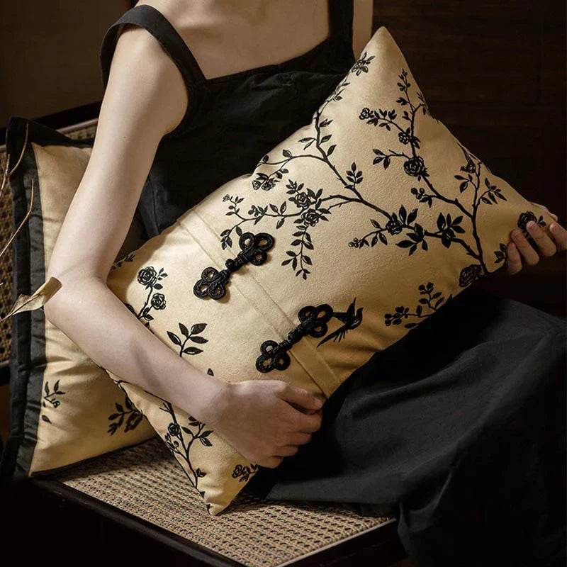 Chinoiserie Original Flower Throw Pillow Cushion Vintage Ink Blossom - SinoCultural -- SJZBZ019C01
