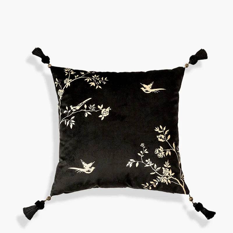 Chinoiserie Original Flower Throw Pillow Cushion Vintage Ink Blossom - SinoCultural -- SJZBZ019C01