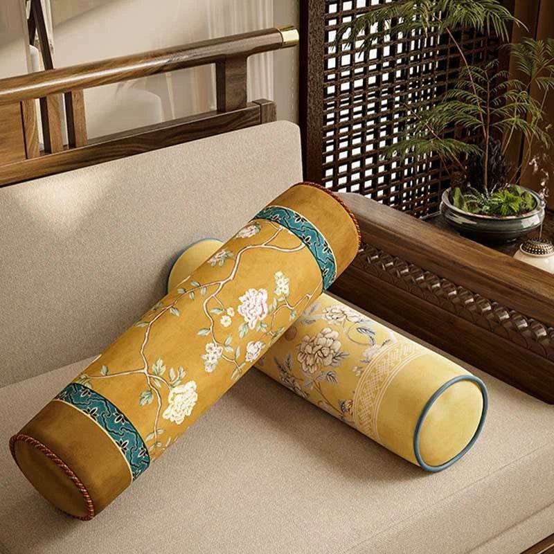 Chinoiserie Original Flowers Bolster Pillow - SinoCultural -- SJZBZ026A01