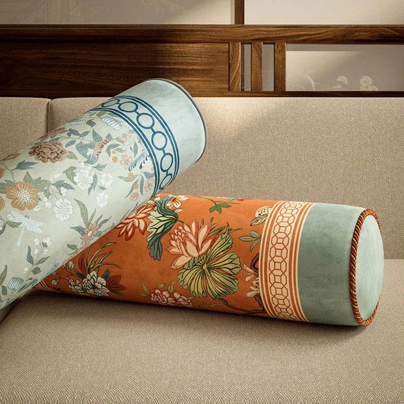 Chinoiserie Original Flowers Bolster Pillow - SinoCultural -- SJZBZ026A01