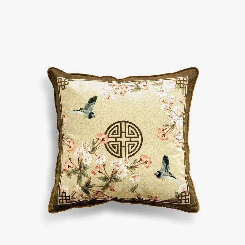 Chinoiserie Original Flowers and Birds Throw Pillow - SinoCultural -- SJZBZ042A01 -