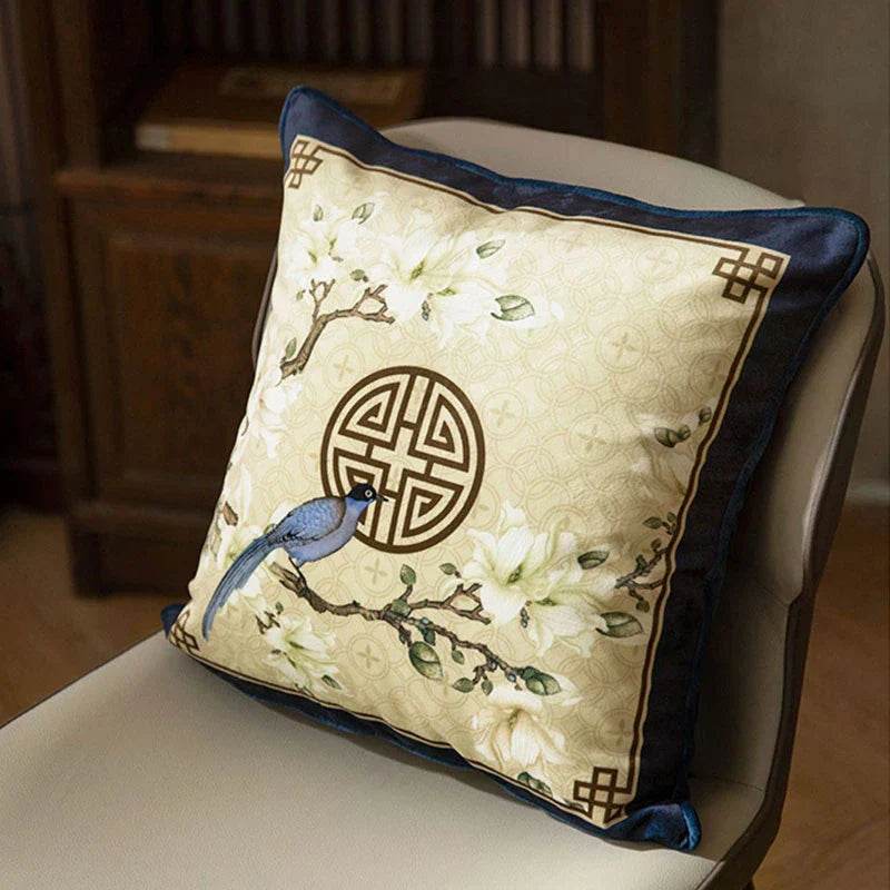 Chinoiserie Original Flowers and Birds Throw Pillow - SinoCultural -- SJZBZ042A01 -