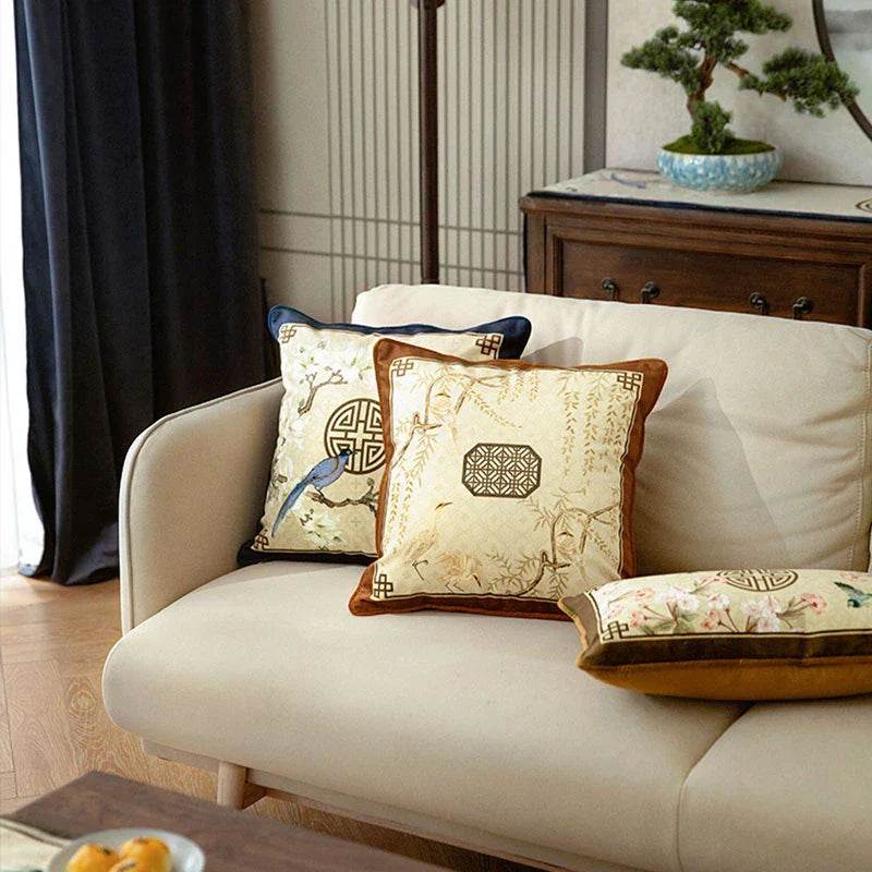 Chinoiserie Original Flowers and Birds Throw Pillow - SinoCultural -- SJZBZ042A01 -