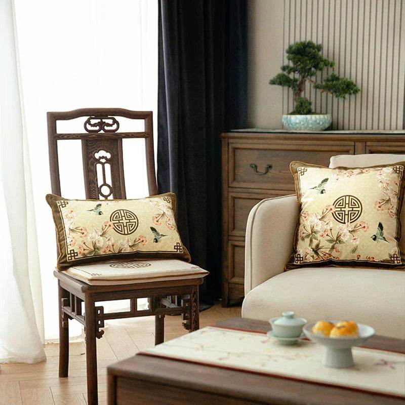 Chinoiserie Original Flowers and Birds Throw Pillow - SinoCultural -- SJZBZ042A01 -
