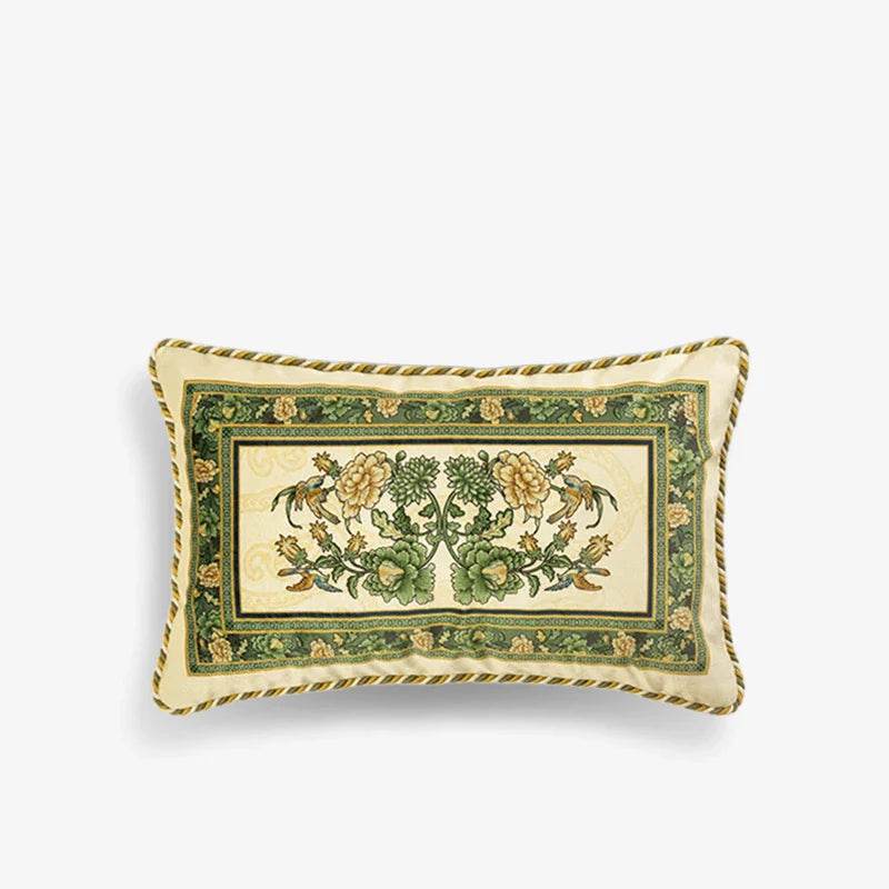 Chinoiserie Original Flowers and Birds Green Throw Pillow - SinoCultural -- SJZBZ046A01 -