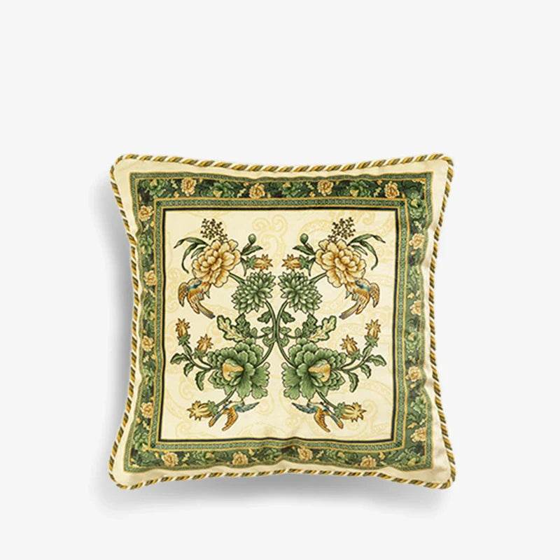 Chinoiserie Original Flowers and Birds Green Throw Pillow - SinoCultural -- SJZBZ046A01 -