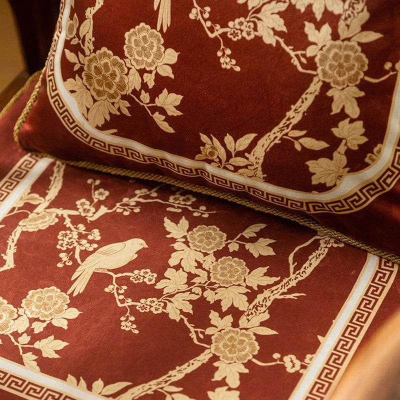 Chinoiserie Original Flowers and Birds Red Throw Pillow - SinoCultural -- SJZBZ049A01 -
