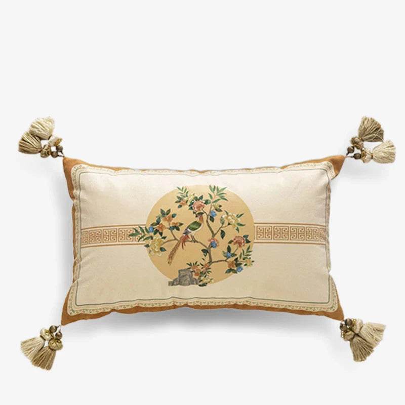 Chinoiserie Original Flowers and Birds Yellow Throw Pillow - SinoCultural -- SJZBZ052A01