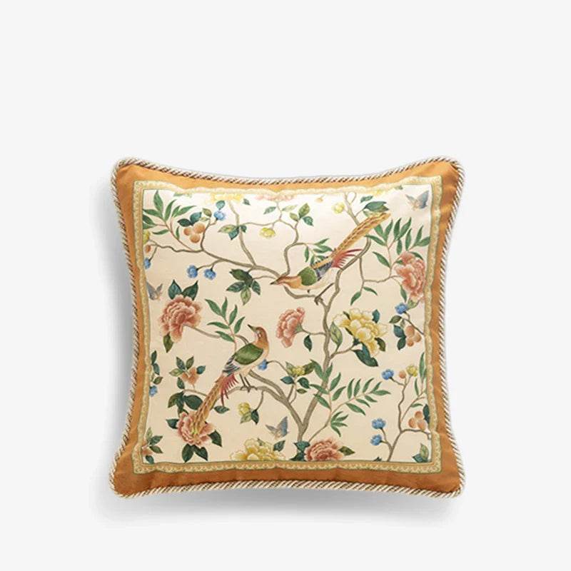 Chinoiserie Original Flowers and Birds Yellow Throw Pillow - SinoCultural -- SJZBZ052A01