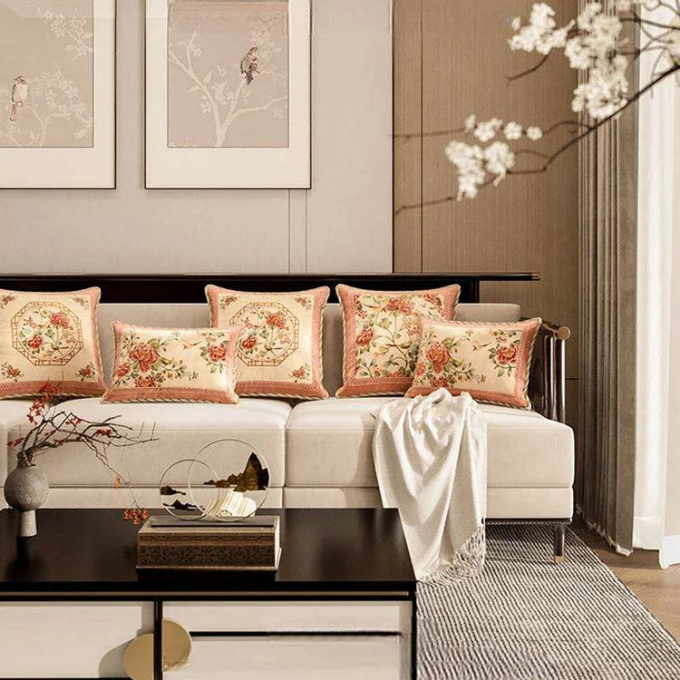 Chinoiserie Original Flowers and Birds Powder Pink Throw Pillow - SinoCultural -- SJZBZ055A01