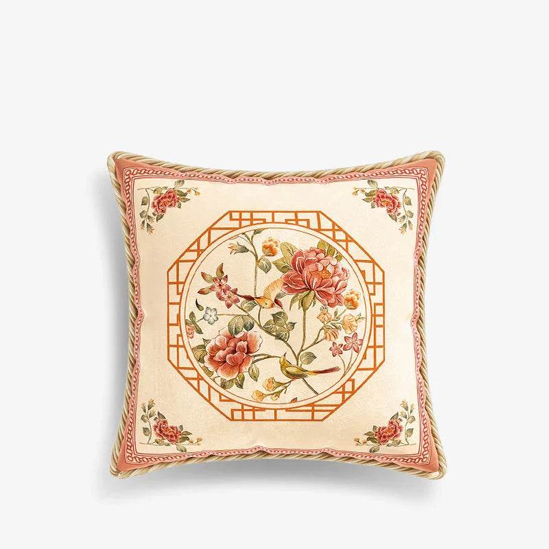 Chinoiserie Original Flowers and Birds Powder Pink Throw Pillow - SinoCultural -- SJZBZ055A01