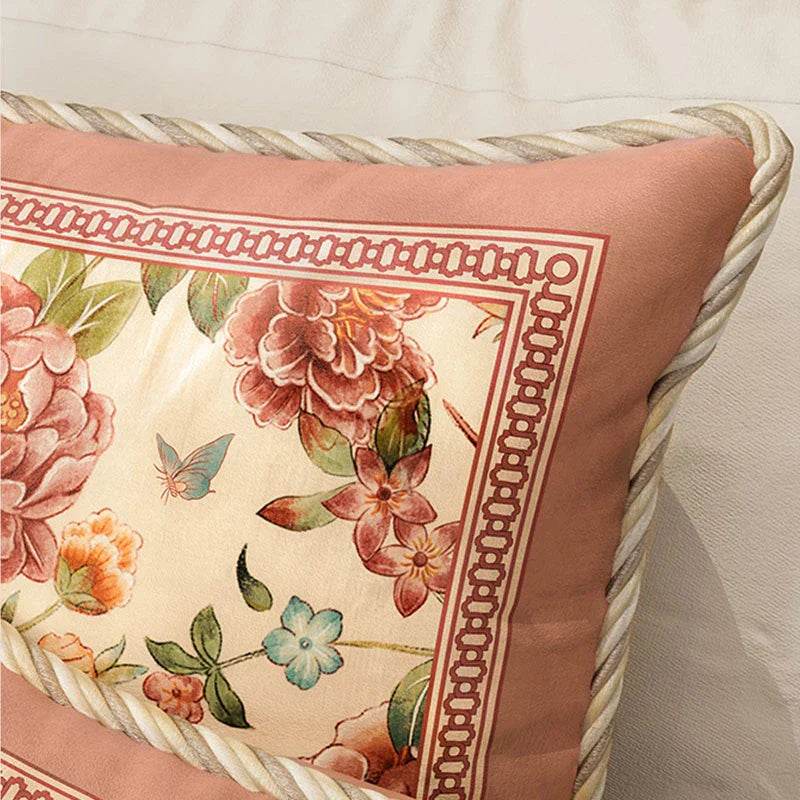 Chinoiserie Original Flowers and Birds Powder Pink Throw Pillow - SinoCultural -- SJZBZ055A01