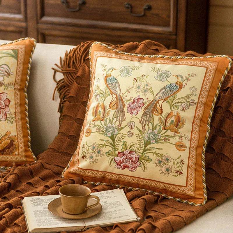 Chinoiserie Original Flowers and Birds Throw Pillow - SinoCultural -- SJZBZ059A01 -
