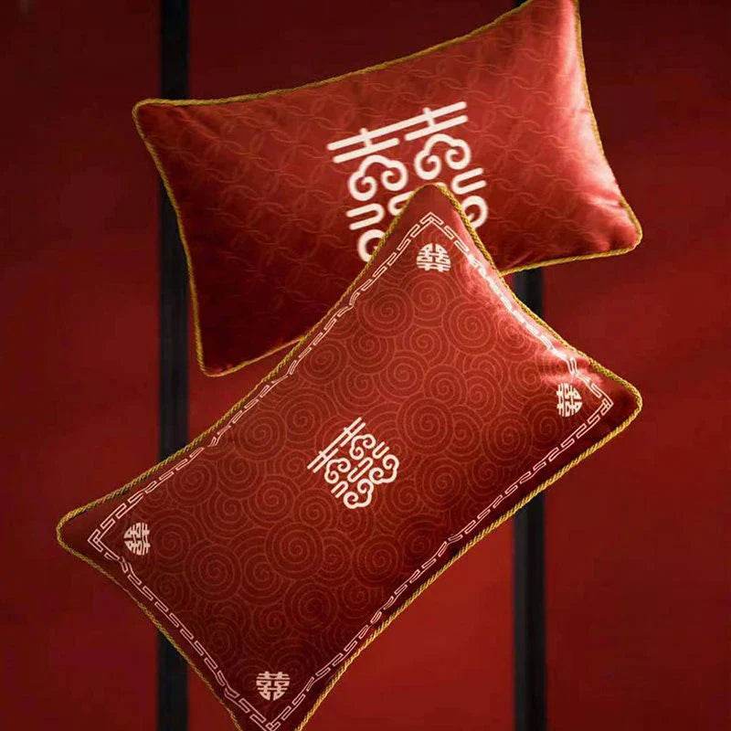 Chinoiserie Original Joyful Red Wedding Celebration Pillow - SinoCultural -- SJZBZ057A01 -