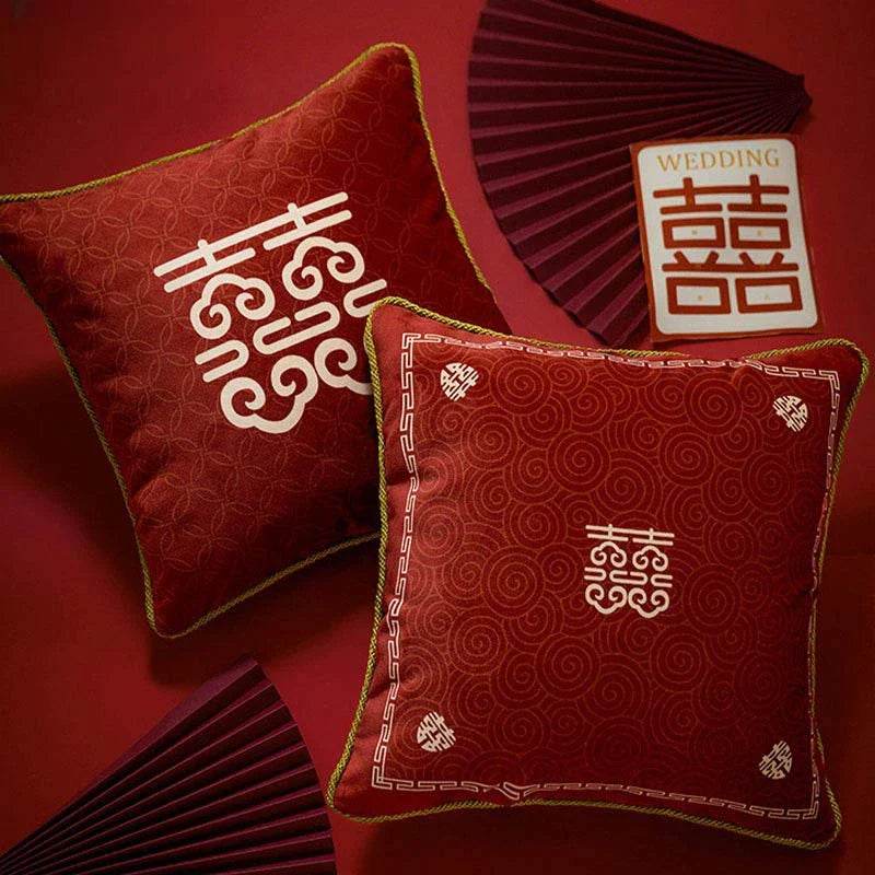 Chinoiserie Original Joyful Red Wedding Celebration Pillow - SinoCultural -- SJZBZ057A01