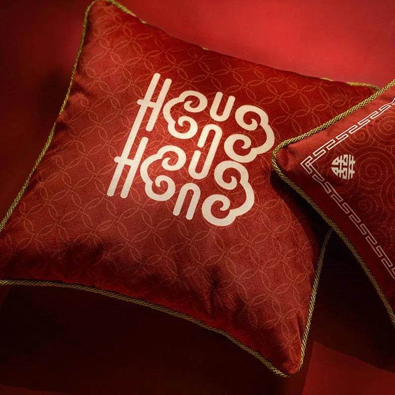 Chinoiserie Original Joyful Red Wedding Celebration Pillow - SinoCultural -- SJZBZ057A01