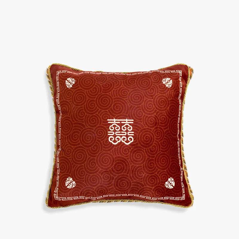 Chinoiserie Original Joyful Red Wedding Celebration Pillow - SinoCultural -- SJZBZ057A01 -