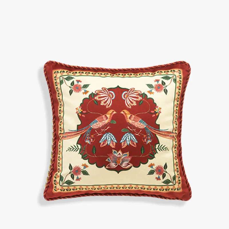 Chinoiserie Original Red Floral and Avian Throw Pillow Elysian Blooms - SinoCultural -- SJZB038A01