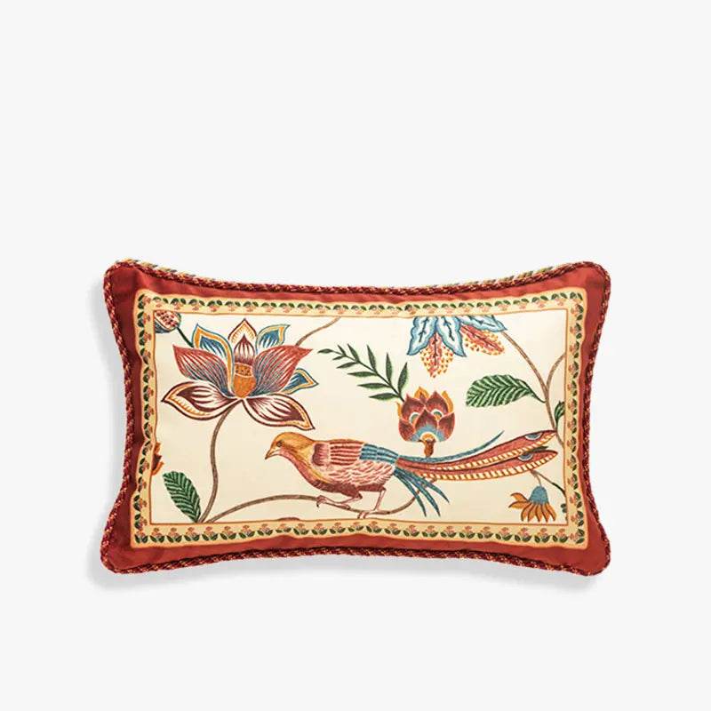 Chinoiserie Original Red Floral and Avian Throw Pillow Elysian Blooms - SinoCultural -- SJZB038A01