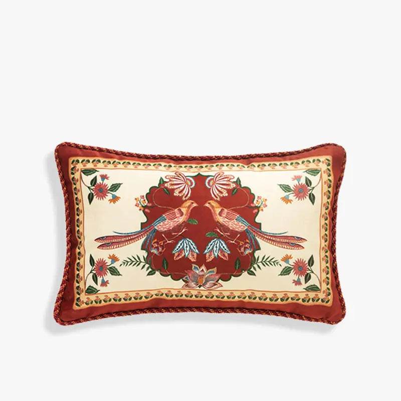 Chinoiserie Original Red Floral and Avian Throw Pillow Elysian Blooms - SinoCultural -- SJZB038A01