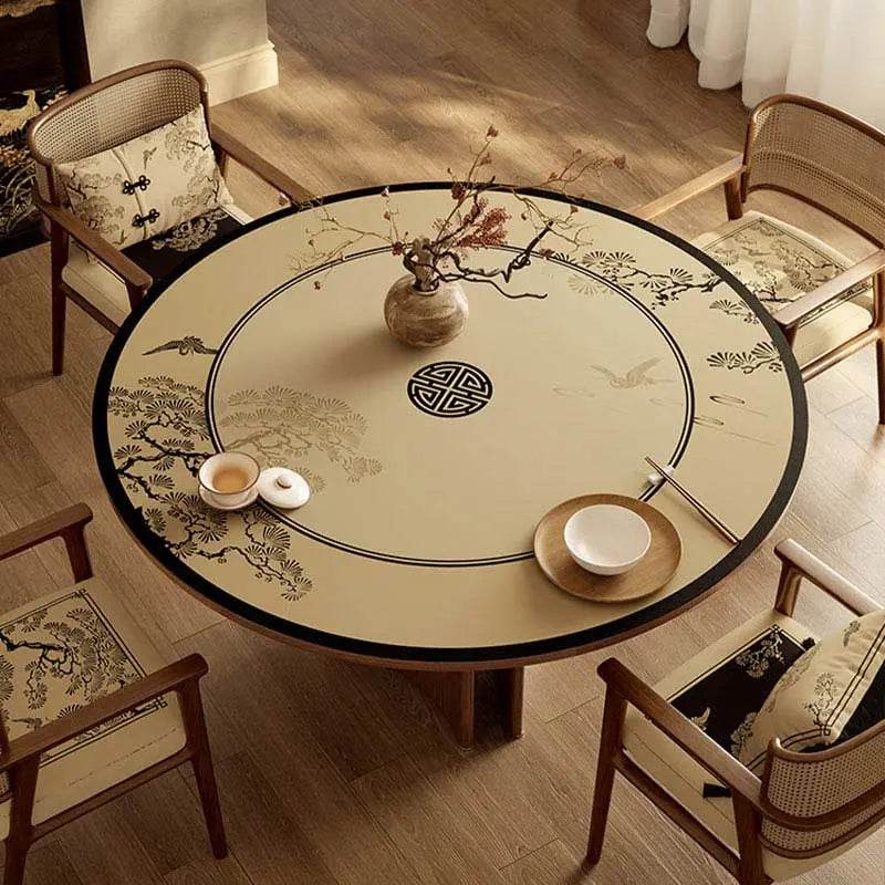 Chinoiserie Pine Crane Premium Leather Round Table Placemat - SinoCultural -- TM040A50