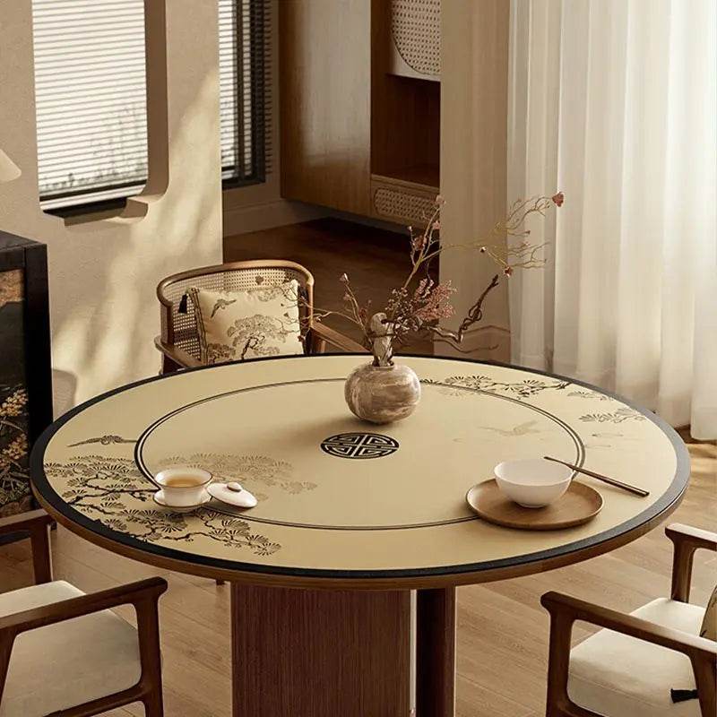Chinoiserie Pine Crane Premium Leather Round Table Placemat - SinoCultural -- TM040A50