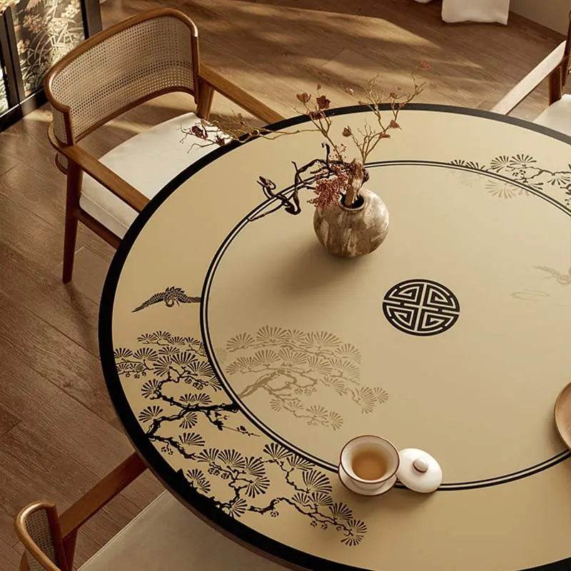 Chinoiserie Pine Crane Premium Leather Round Table Placemat - SinoCultural -- TM040A50