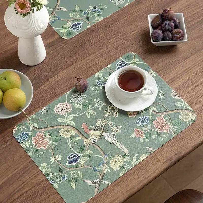2-Piece Chinoiserie Placemat Waterproof Heat Resistant Blue Table Mat - SinoCultural -- TM025A30 -