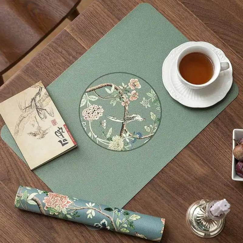2-Piece Chinoiserie Placemat Waterproof Heat Resistant Blue Table Mat - SinoCultural -- TM025A30 -