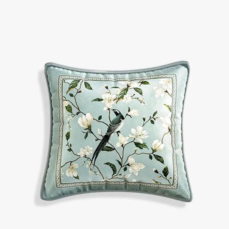 Chinoiserie Plush Fabric Original Blue Throw Pillow Orchid Courtyard - SinoCultural -- SJZB037A01