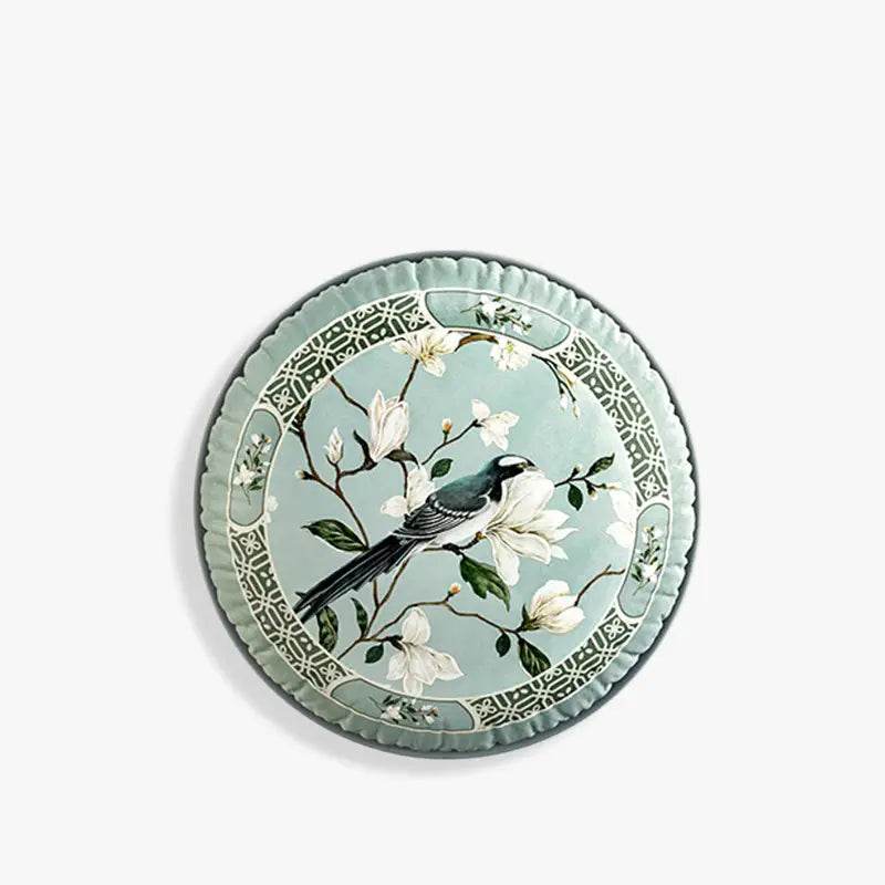 Chinoiserie Plush Fabric Original Blue Throw Pillow Orchid Courtyard - SinoCultural -- SJZB037A01 -
